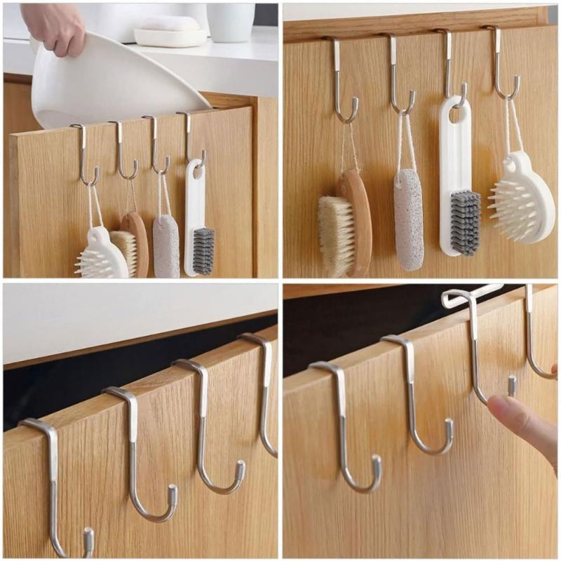4pcs Practical  Stainless Steels Hook Double S-Shaped Hook Hanger Space Saving Rack for Kitchen and Bathroom Storage