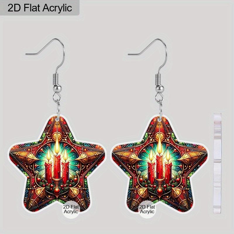 

2D Плоские 1 пара Акриловые Мультяшные Рождественские Атмосферные Серьги с Узором Свечей Ювелирное Изделие Подарок для Женщин