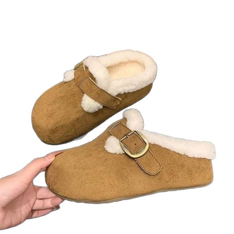 Soft-soled women's fluffy slippers new autumn and winter one-pedal bag head half-drag velvet Boken cotton shoes