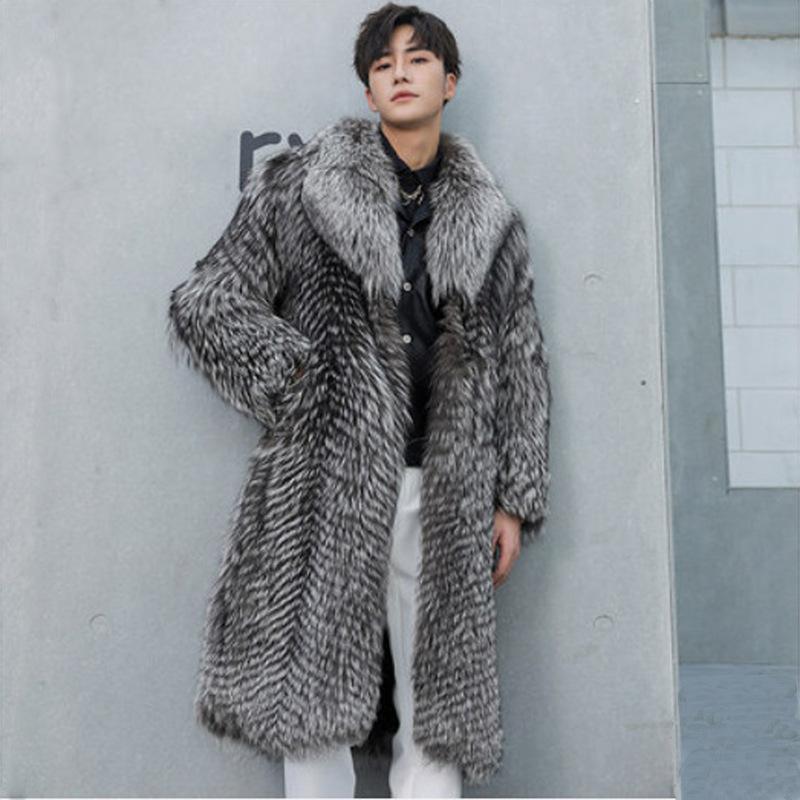 Autumn and Winter New Men's Fur Coat Imitation Fox Fur Long Coat Plus Fat Plus Jacket Warm Casual Windbreaker