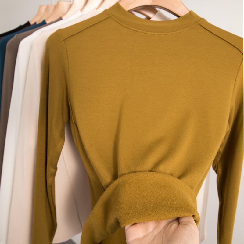 Long Sleeve Female Cold Basic Warm Shirt Autumn and Winter Bottoming Shirt Grinding Hair Herringbone Line Heating Inner Take Outside Wearing Tops
