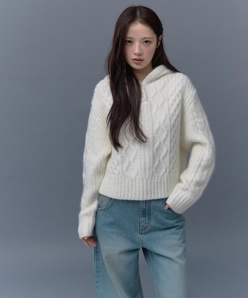 Deotiseu Angora Cream Cable Hood Knit_Tt5W303Iv