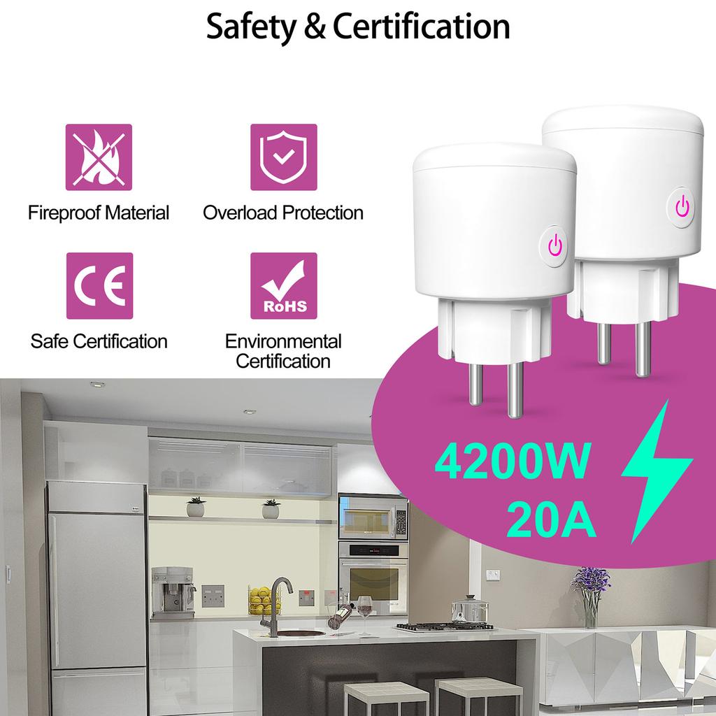 KT-PM09 APP/Voice Control Smart WiFi Plug 20A 4200W Wireless Home Outlet Socket with Power Monitor Function