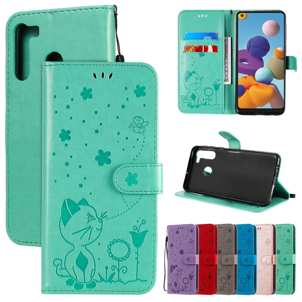 Cat Bee Flower Leather Phone Case For Samsung Galaxy A01 A11 A21 A21s A31 A41 A51 A71 M21 M11 M01 M51 M31s M30 Wallet Back Cover