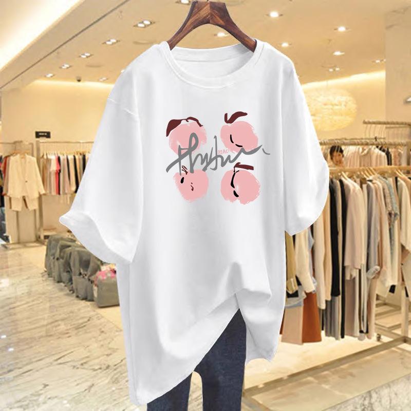 

New cotton printed short-sleeved t-shirt women s summer new loose large size casual versatile crew neck top bottoming shirt S
