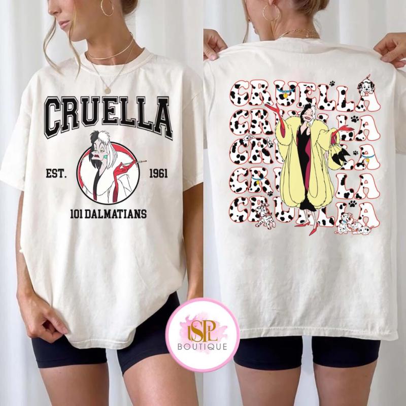 land Family Shirt Twosided Villains Cruella Est 1961 Classic TShirt 101 Dalmatians Cruella Portrait Tee S