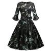 Women's Large-size Retro Dress, Winter Round Neck Lotus Leaf Sleeve Flower Print Swing Dress