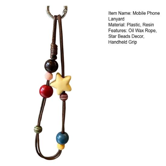 Handy-Lanyard Dickes Ölwachs-Seil Handgeflochten Stark Belastbar Anti-Verlust Anti-Diebstahl Handy-Riemen mit Holzperlen Sternen-Dekor