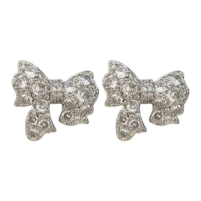 Full diamond bow stud earrings New Year's popular temperament light luxury niche high-end earrings unique earrings women