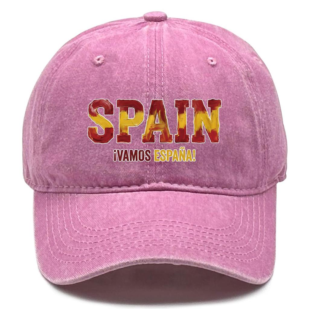 Snapback Baseball Cap With "SPAIN" "VAMOS ESPANA" Flag Printed , Adjustable Baseball Cap Curved Brim Inelastic Casual Cozy Man's Cap