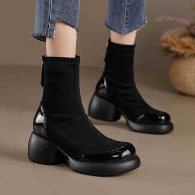 Platform Thick Heel Women Sock Ankle Boots Fashion Back Zippers Shoes Autumn Laides Concise Stretch Short Booties