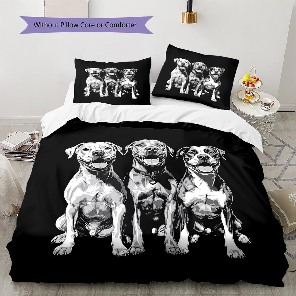 Black Pitbull Pattern Bedding Home Decoration Birthday Gift (1 * duvet cover + 2 * pillowcase, without core)