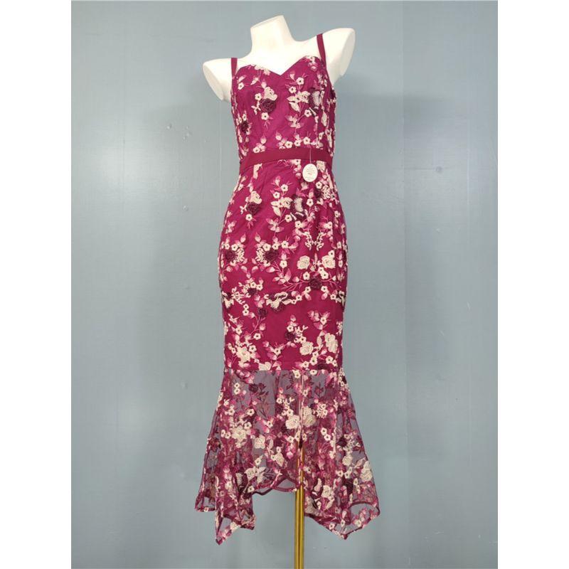 Export C Sling High Quality Embroidered Waist-Tight Slimming and Fashionable Summer New Arrival Fishtail Perspective Ladies Dress