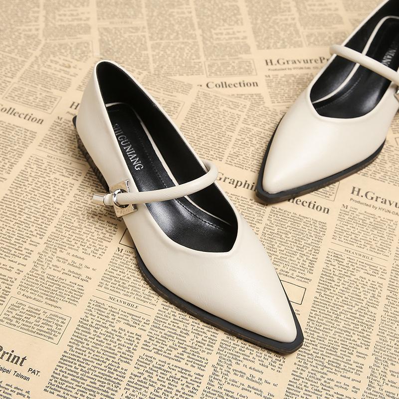 73598-1 Spring and Summer Women's Shoes 2025 Popular Versatile Comfortable Pointed Shallow Mouth Shoes Thick Heel Retro Single Shoes