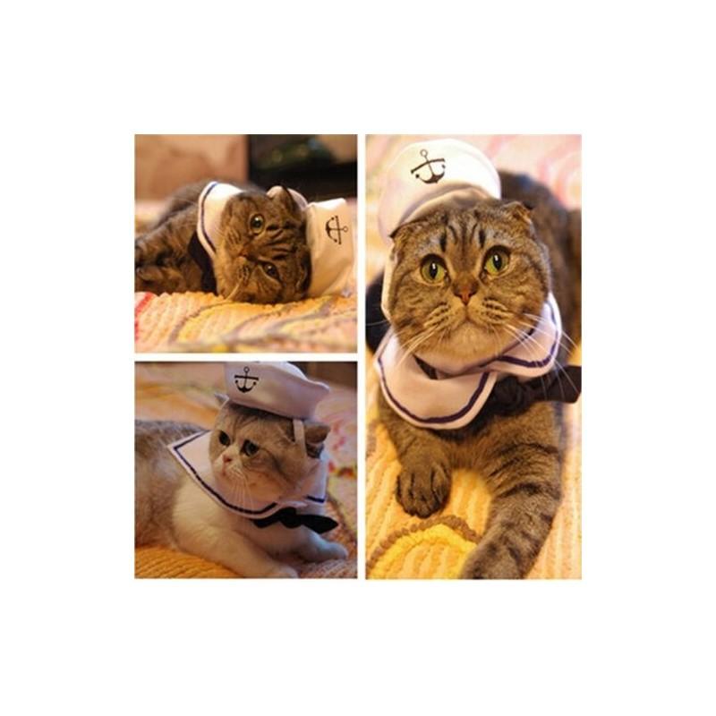 Entzückendes Matrosenanzug-Outfit für kleine Haustiere mit Hut und Umhang, perfekt für Geschenke