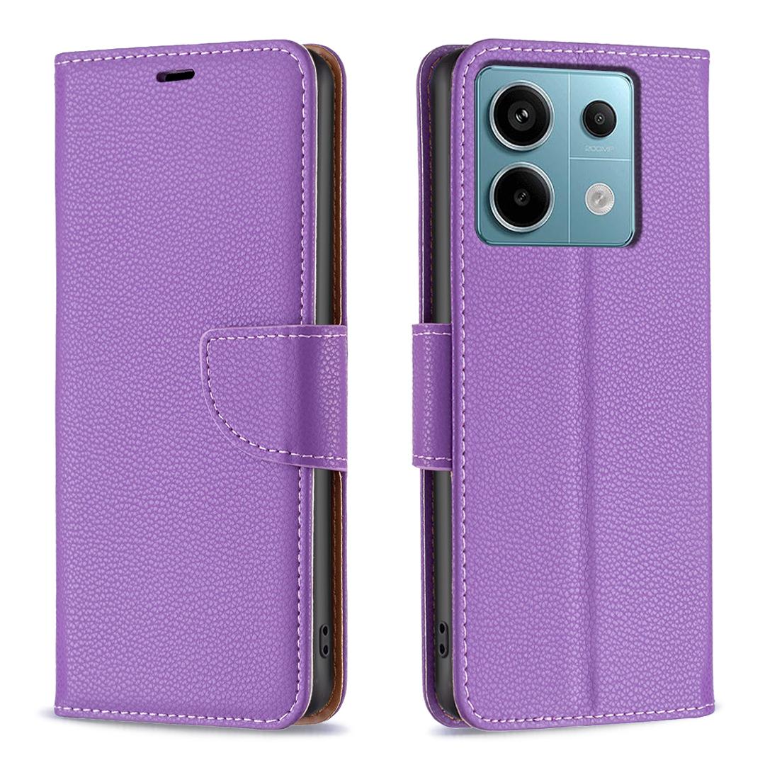 

For Xiaomi Redmi Note 13 Pro 5G/Poco X6 5G Phone Case Solid Color PU Leather Stand View Cover Litchi Texture Purple