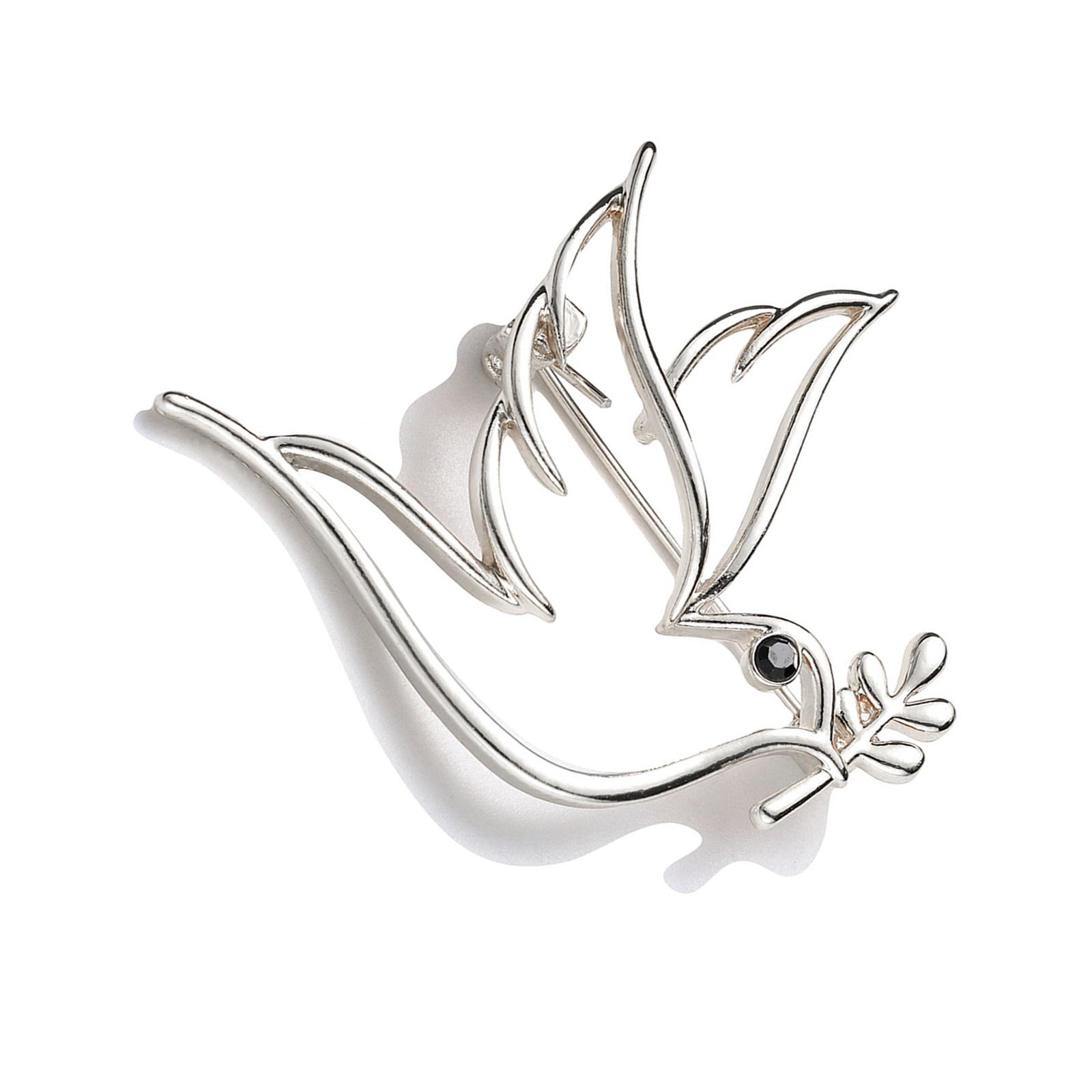 

Элегантная брошь в виде оливковой ветви и голубя мира, минималистичный полый дизайн, бижутерия из сплава, винтажная брошь-голубь из сплава для женщин и мужчин серебряный