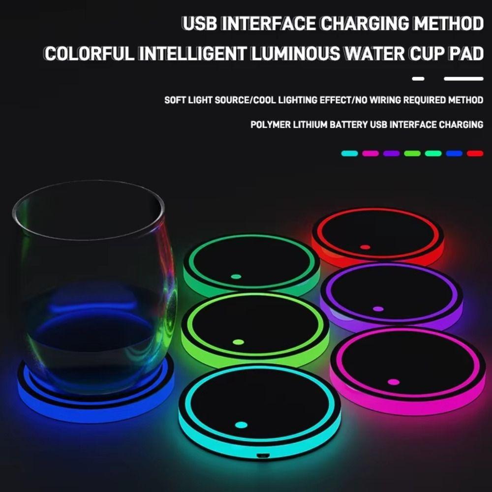 Anti Slip Colorful Cup Holder USB Charging Smart Glow Coaster  Interior Accessories