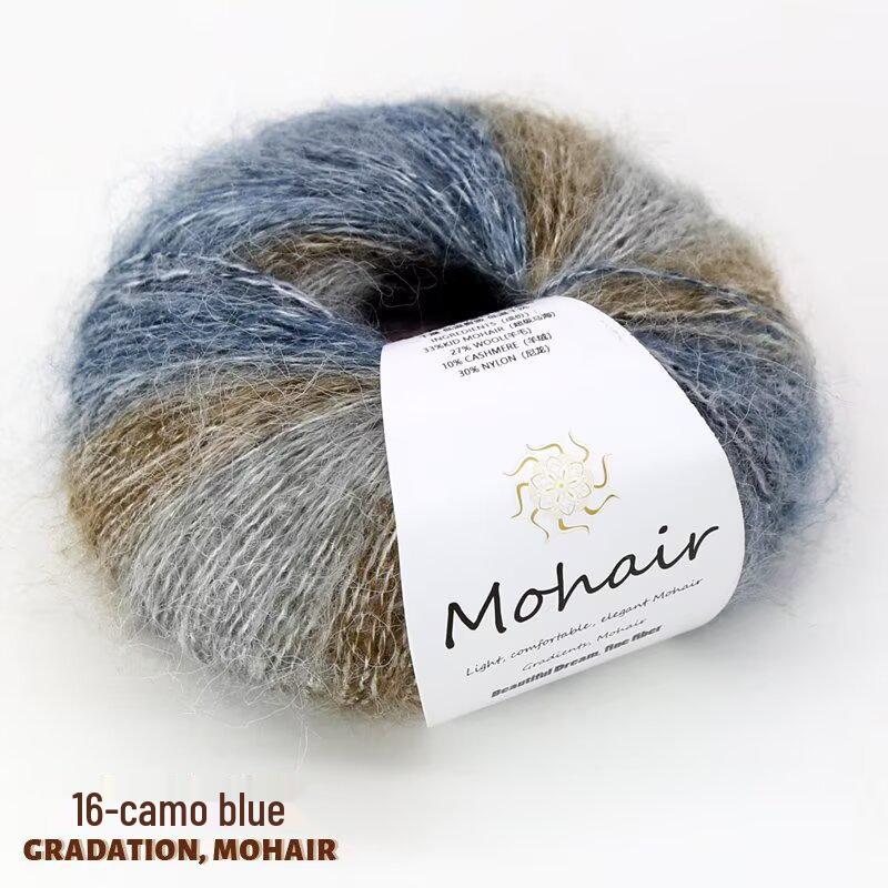 Colorful Gradient Hand-Dyed Mohair Yarn Ball 25g for Sweaters, Scarves, Knitting, and Crochet Projects