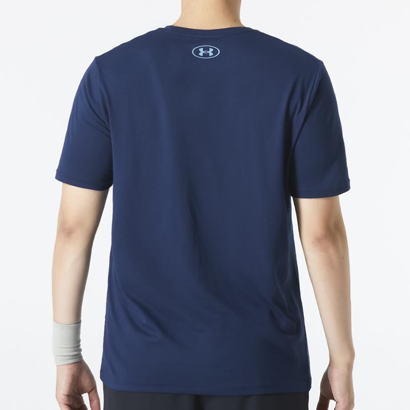 Under Armour Large Logo Print Casual Crew Neck Short Sleeve T-Shirt Men Tops Blue 1370520-408