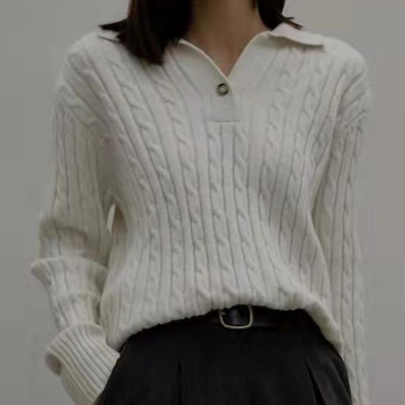 New Fashion Women Autumn Pullover Sweater Long Sleeve Turn Down Collar Winter Knitwears Jumpers Loose Knitted Sweaters for Women Elegant Tops 25311