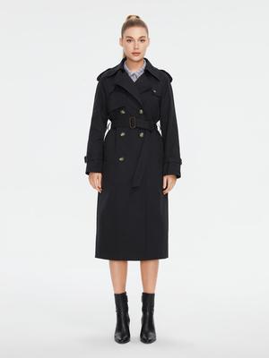 Trench da Donna Primavera Autunno Nero Doppiopetto Moda Slim Fit Cinturato Lungo Antivento Elegante Casual Capospalla da Donna