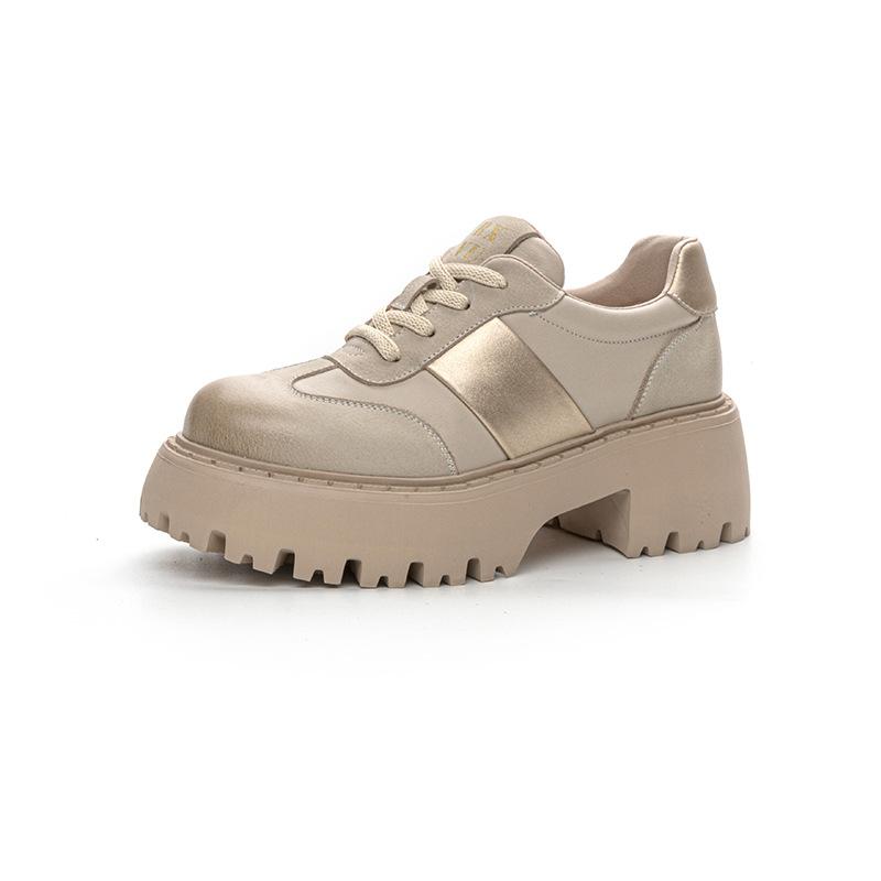 

Туфли-лоферы с толстой подошвой, кожаные женские туфли, маленькие кожаные туфли, повседневные туфли-одиночки 40 бежевый