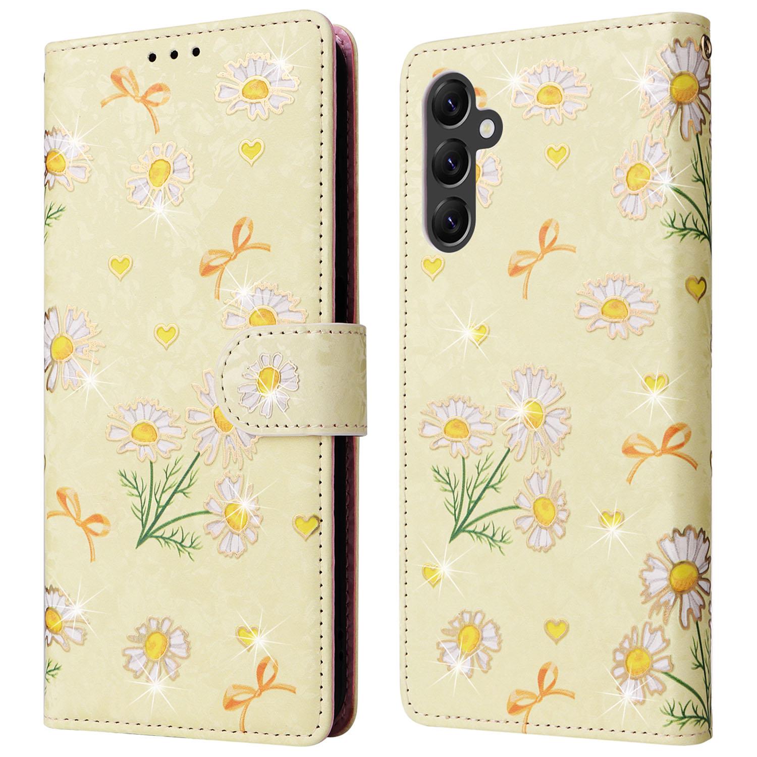 

For Samsung Galaxy A14 5G Case RFID Blocking Leather Wallet Pouch Phone Cover Yellow Daisy
