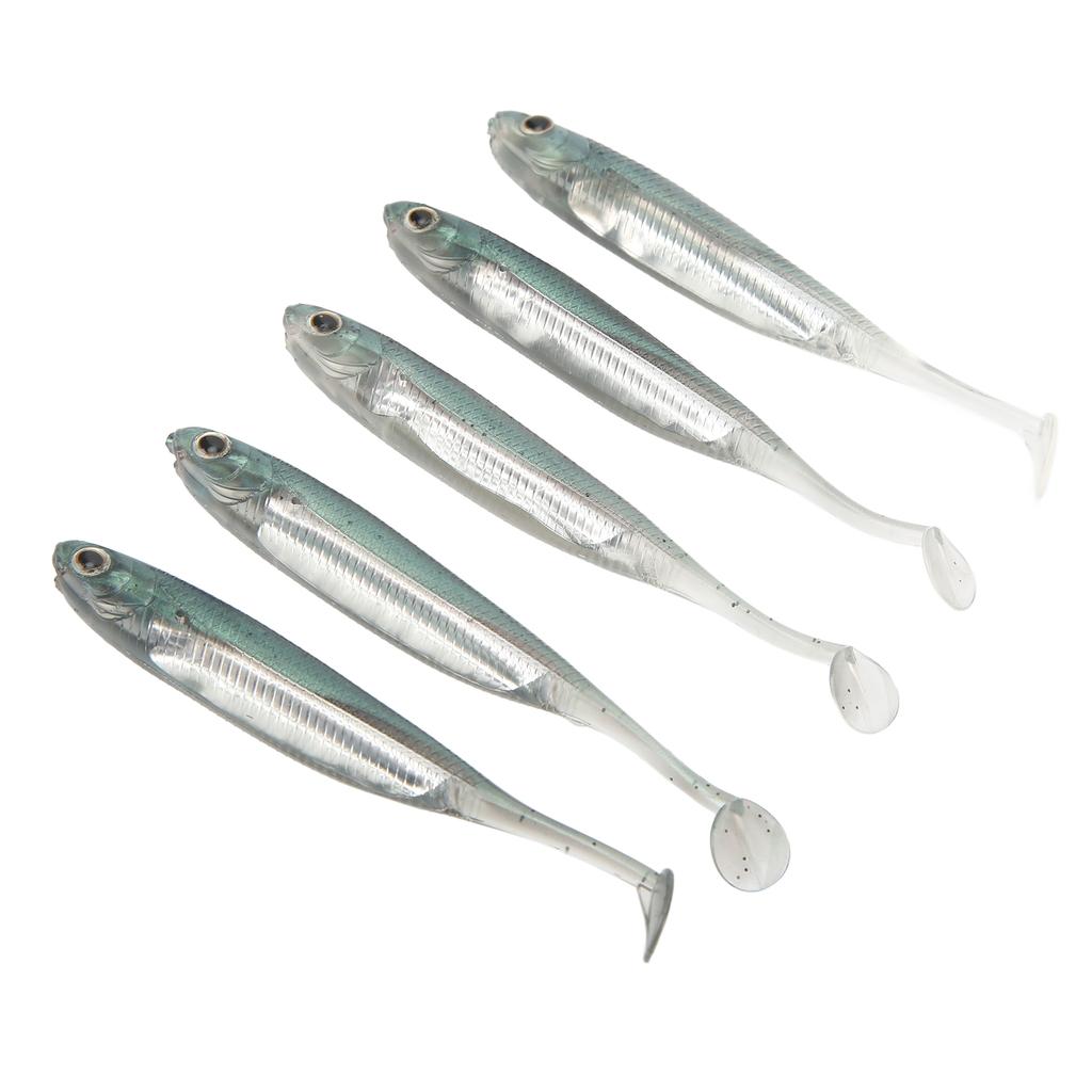 5Pcs Simulated Soft Fish Bait 3D Eyes Environmentally Friendly Silicone Artificial Fish Lure Green