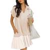 Women's V,neck Short,sleeved Dress With Patchwork Pleated Striped Shirt Dress