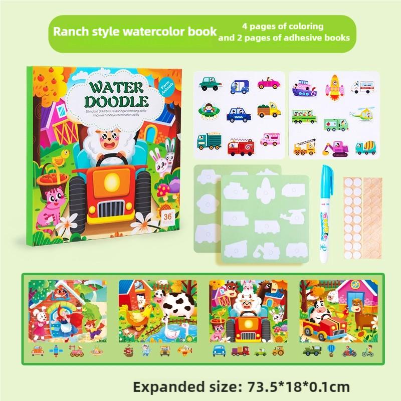 Neues magisches Wassermalbuch für Kinder, wiederverwendbare Aufkleber, Malspielzeug mit Stift, Geschenkset für die frühe Bildung, lustiges Lernaktivitätsset