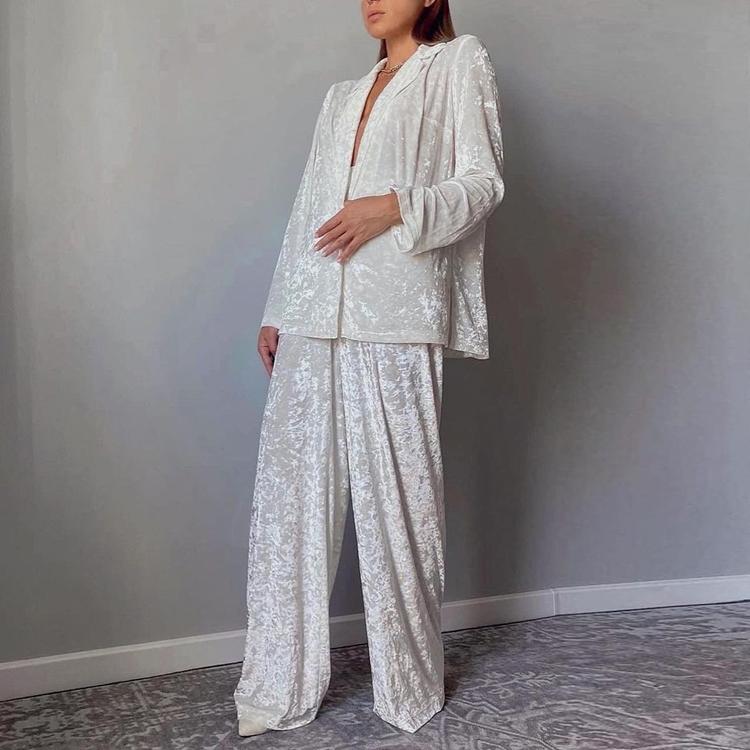 Buy Clacive Fashion Loose White Velvet Long Sleeve Shirt With High