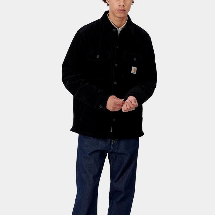 Carhartt WIP Whitsome Shirt Jacket American Vintage Solid Color Pocket Label Logo Corduroy Shirt Jacket Men Jacket Black I028827-89-00