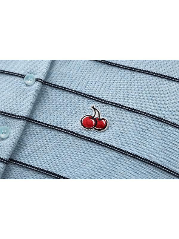 KIRSH Small Cherry Stripe Crop Cardigan [Sky]