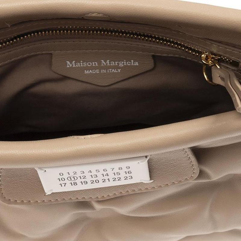 Maison Margiela Glam Slam Logo Tag Quilted Effect Grain Nappa Leather Handheld Shoulder Crossbody Bag Small Women bags Light-Brown SB1WG0028P4300T2070