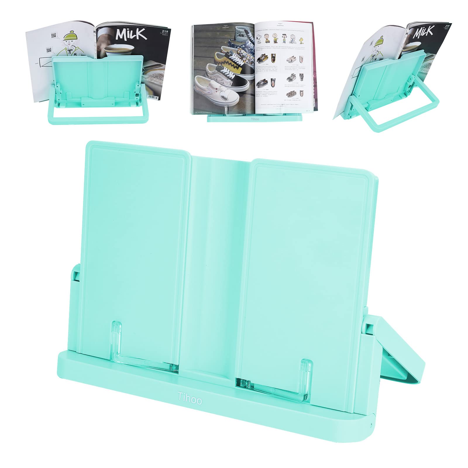 

Tihoo Portable Reading Stand, Desktop Book Stand, Convenient for Kitchen, Study, Sheet Music, Cookbooks, Textbooks, Novels, ABS Material, Mint,