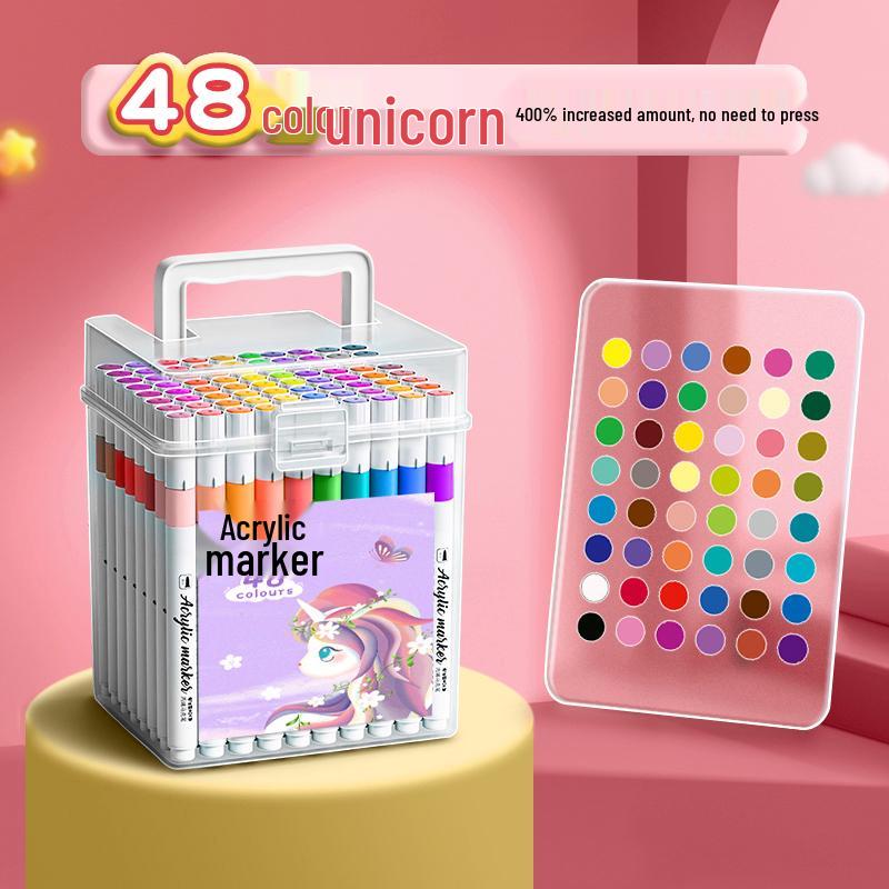 Washable Acrylic Markers: Non-Bleed, Layerable, Waterproof, Quick-Dry, Includes 24 Colors, Ideal for Students & Art.
