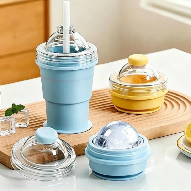 2-In-1 Silicone Folding Ice Hockey Cup Ice Making Drinking Cup 2-In-1 Multifunctional Portable Water Cup For Summer Outings