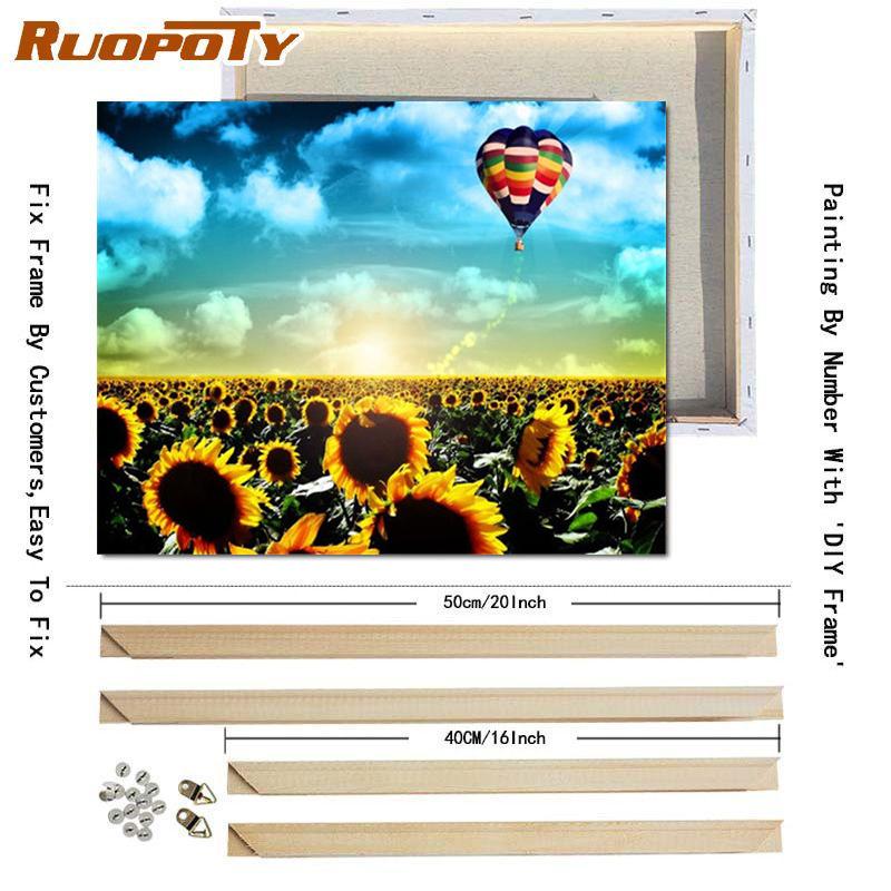 RUOPOTY Picture By Numbers Sunflower Flower Wall Art Unique Gift HandPainted Paint By Number Butterfly Decoration