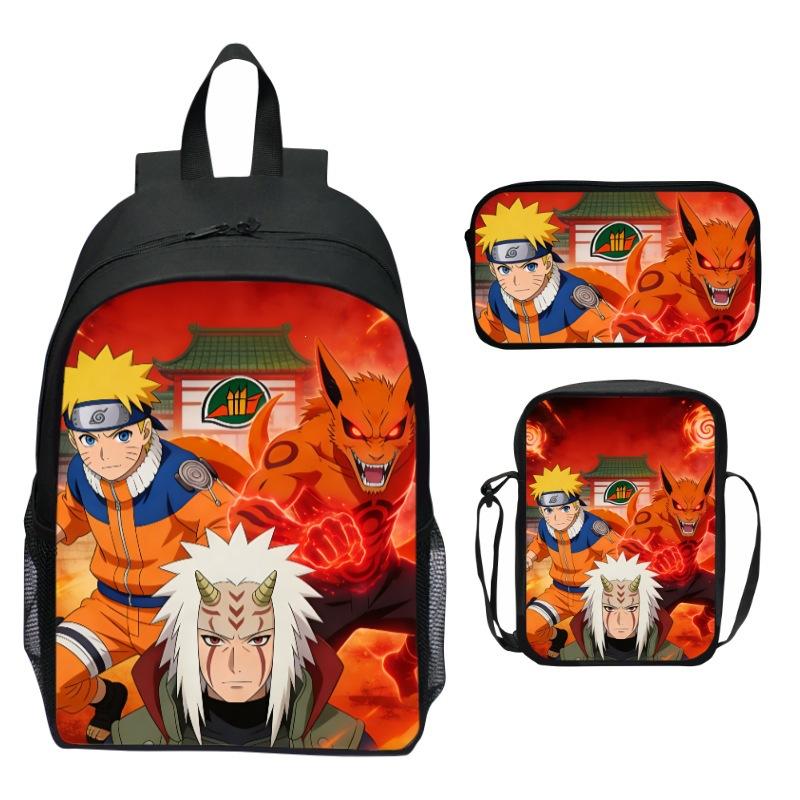 Set Zaino Anime Naruto 3 Pezzi Zaino Scuola Elementare Cartone Animato Stampato Leggero Multitasche