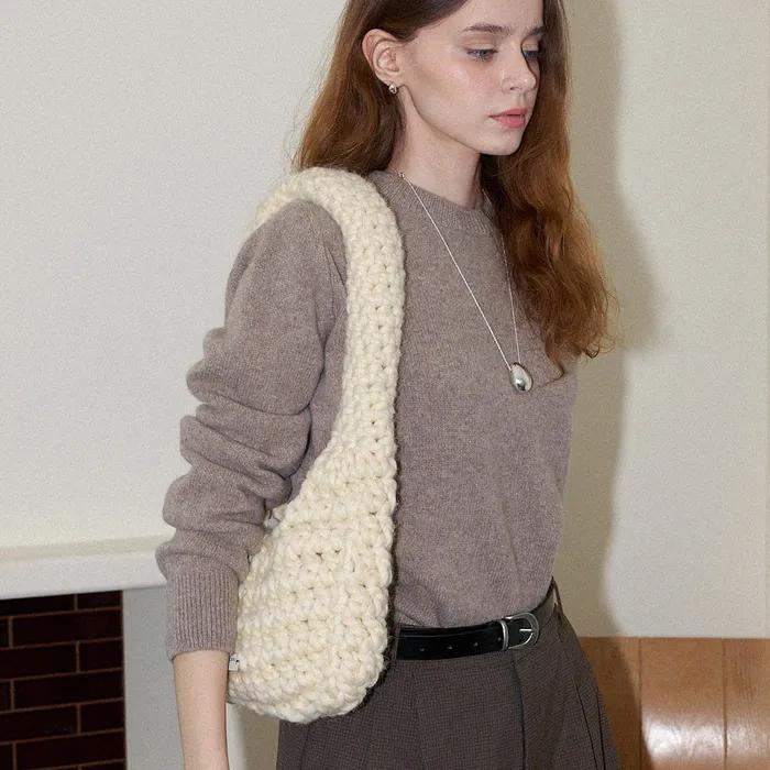 Wool 100% Handmade Crochet Shoulder Bag _ Cream