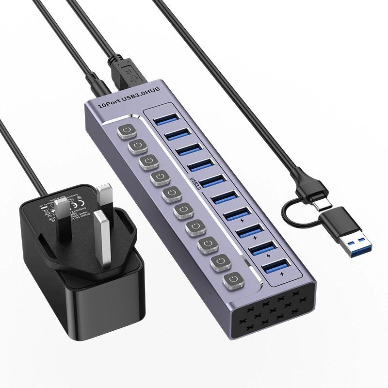 10-Port USB 3.0 Hub Expander for Laptops, Phones, and Desktops