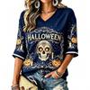 Women's Halloween Print V-Neck T-Shirt Casual Festive Party Top
