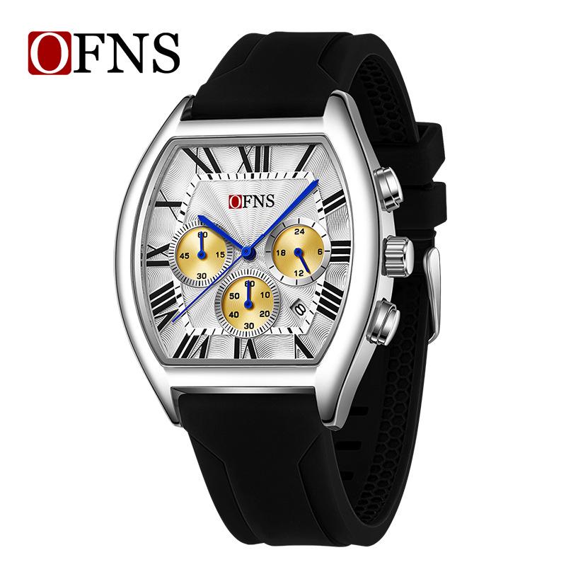 Oufanni Barrel-Shaped Men s Waterproof Quartz Watch - Business Casual, Multifunctional Six-Hand Square Wristwatch with Calendar