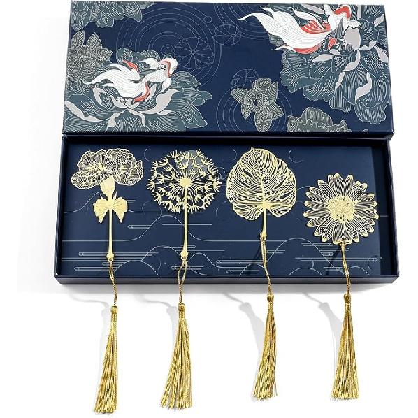 Ancient Chinese Palace Art Bookmarks, Cat Carp Flying Crane Lotus Bookmarks with Tassels, Boxed Gifts for Book Lovers Collection