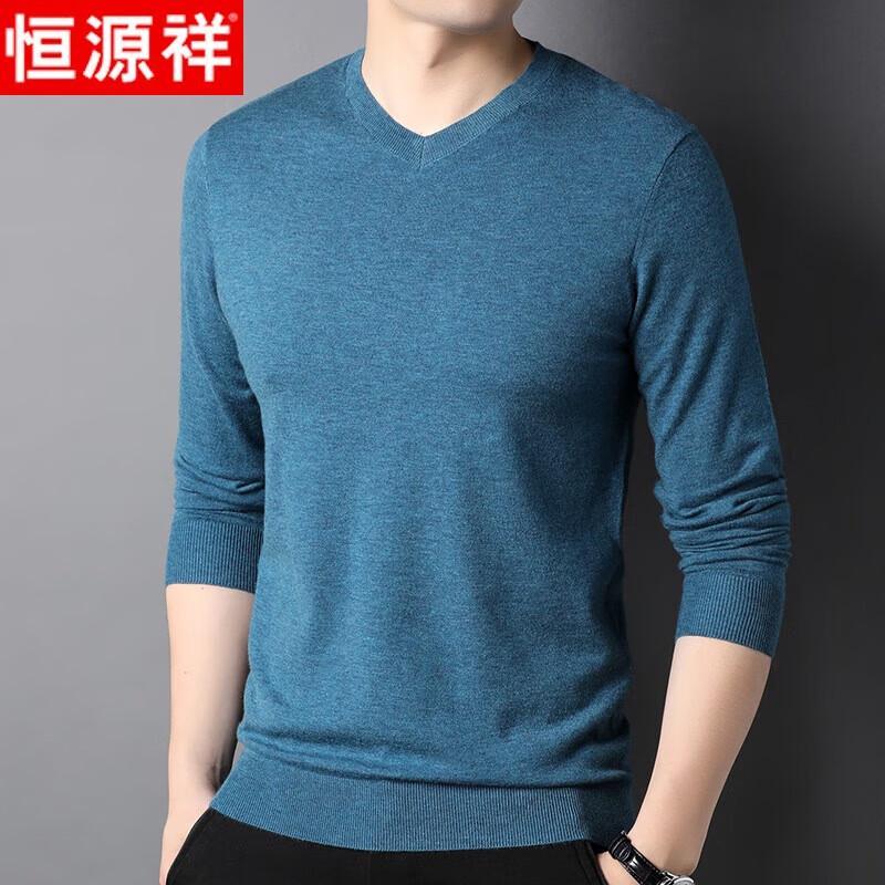 Hengyuanxiang Men's V-Neck Thick Wool Blend Pullover Sweater