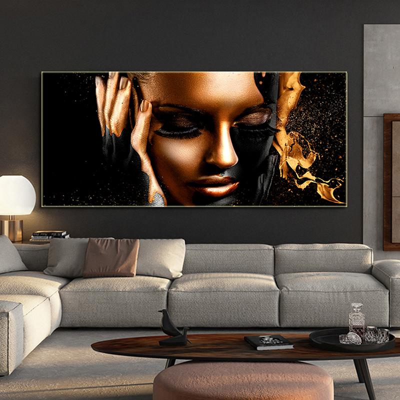 Svart gull Naken afrikansk kunst kvinne Oljemaleri på lerret Plakater og utskrifter Skandinavisk veggbilde til stuen uten ramme
