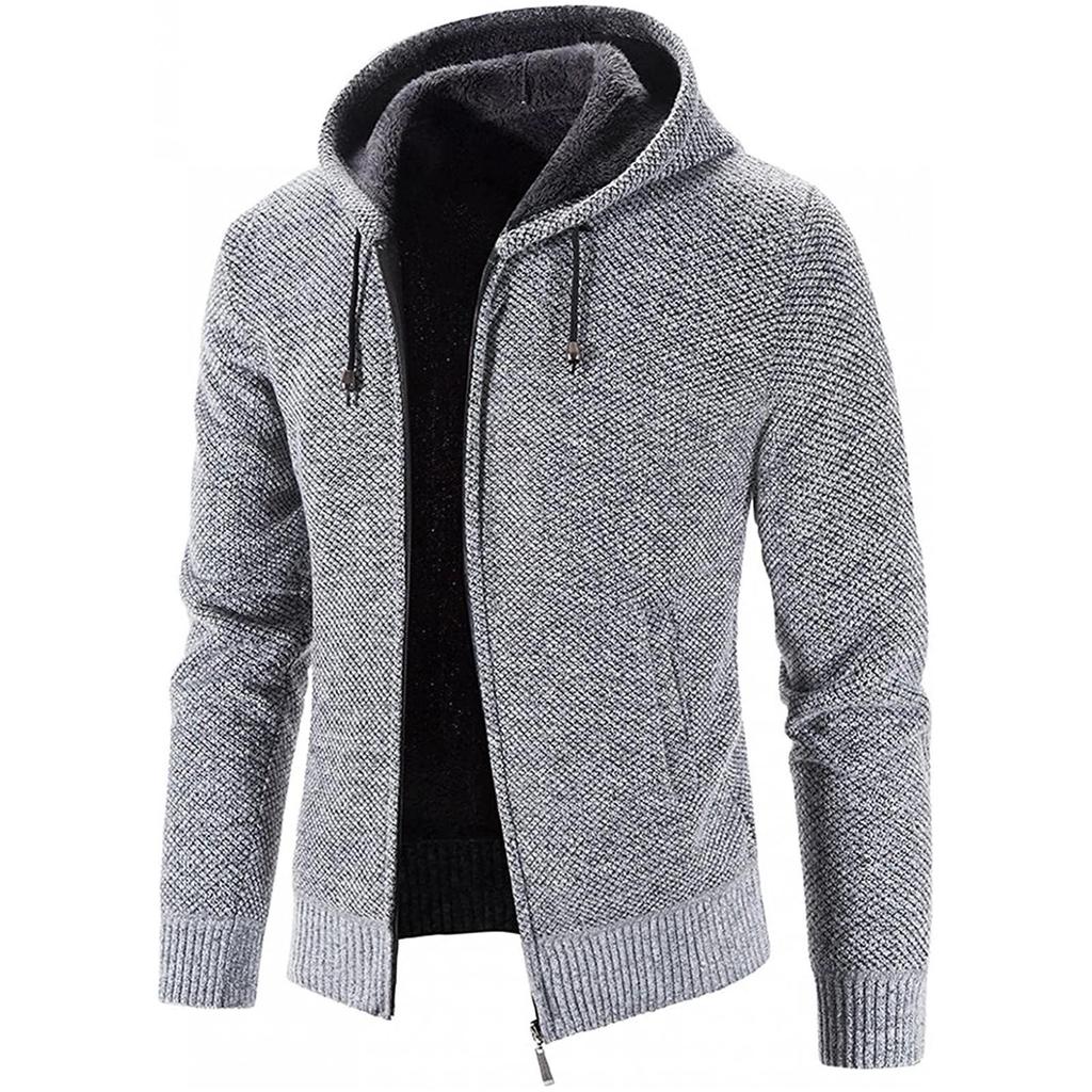 Men's Fashion Leisure Long Sleeve Warm Solid Color Hooded Jackets Tops