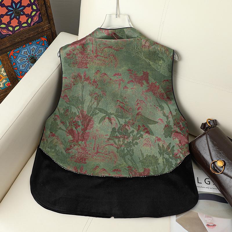 Women's Spring Fashion Chinese-Style Stand-up Collar Jacquard Color Block Vest 2026