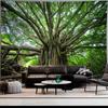Enchanted Forest Banyan Tapestry, Massive Ancient Tree with Sprawling Branches and Dense Green Foliage, Calming Nature Wall Art
